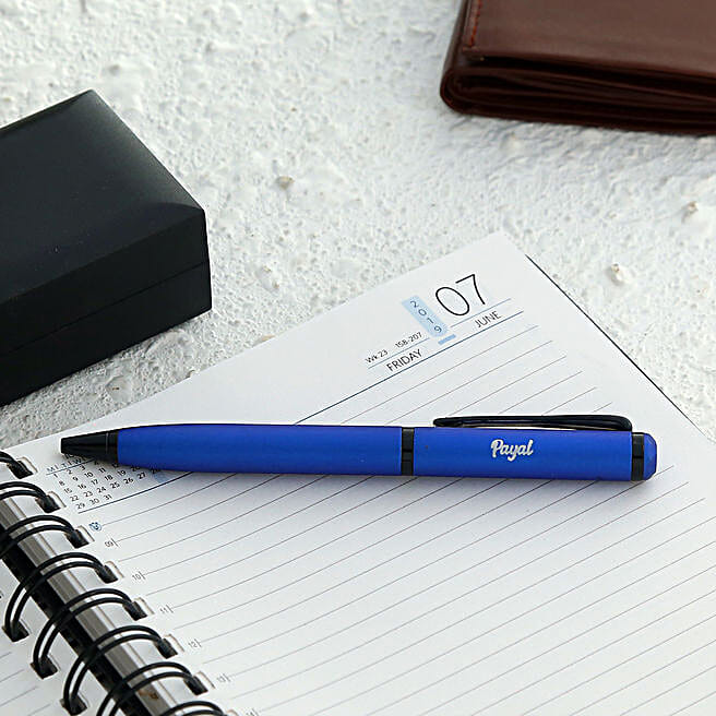 Buy/Send Personalised Blue Roller Ball Pen Online FNP