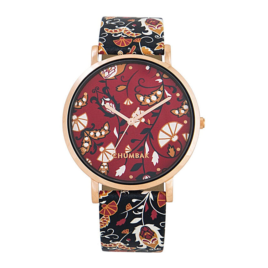 Bohemian Foliage Wrist Watch With Printed Strap