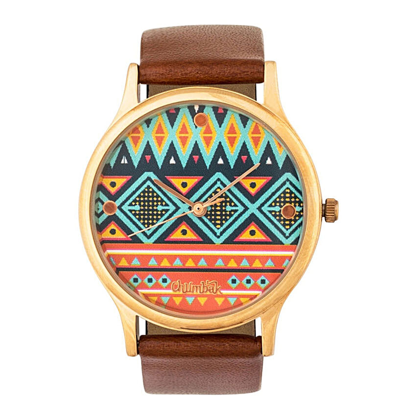 Leather Strap Aztec Wrist Watch
