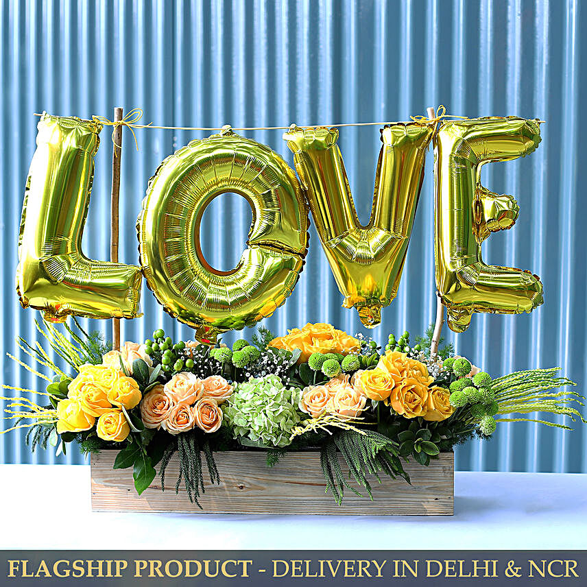 Love Balloon & Premium Mixed Flowers Arrangement