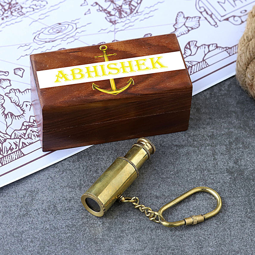 Telescope Keychain With Personalised Wooden Box