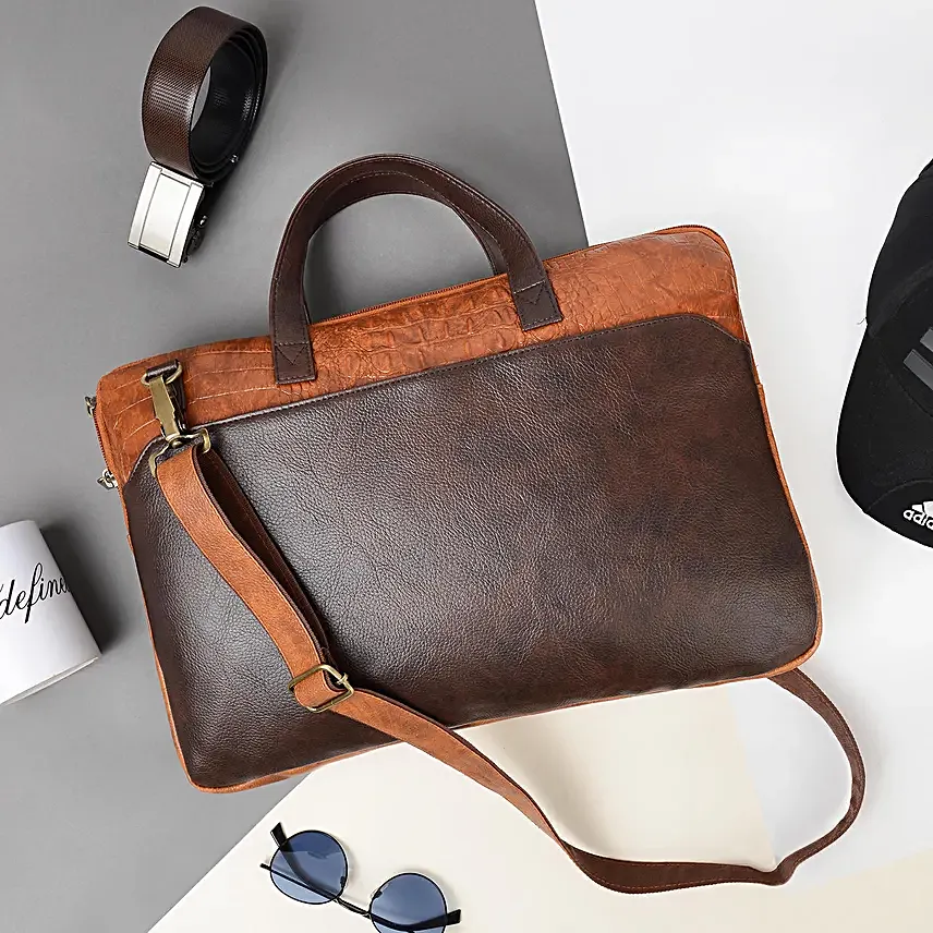 Vivinkaa Brown And Tan Laptop Bag For Men And Women
