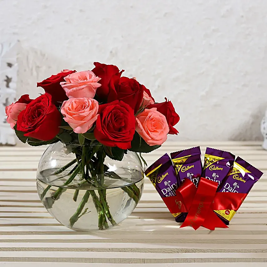Exotic Mixed Roses & Dairy Milk
