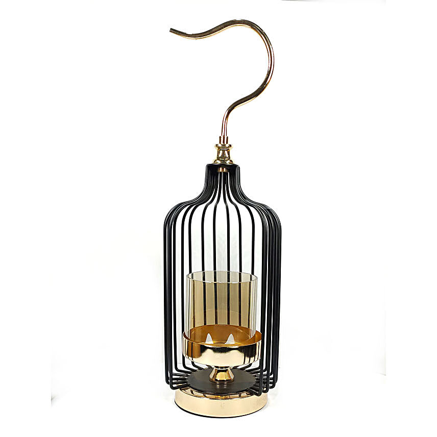 Black Cage Candle Holder With Glass Cover