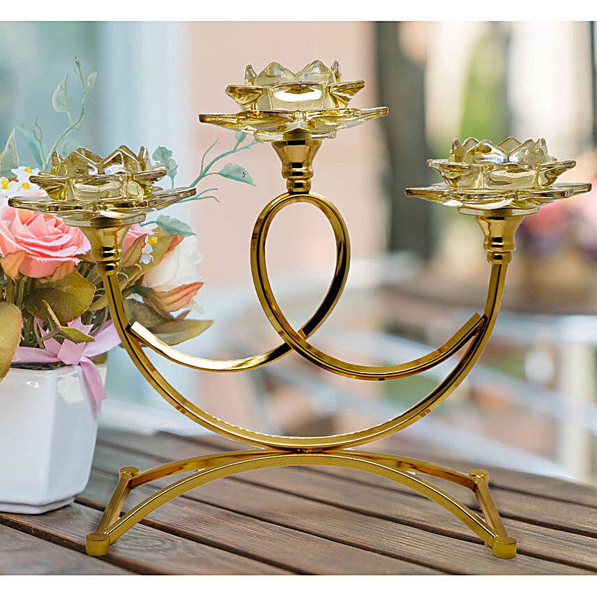 Gold Crystal Lotus Candle Holders