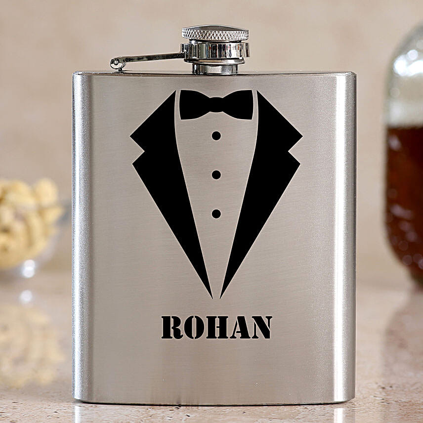 Gentlemen Personalised Silver Hip Flask