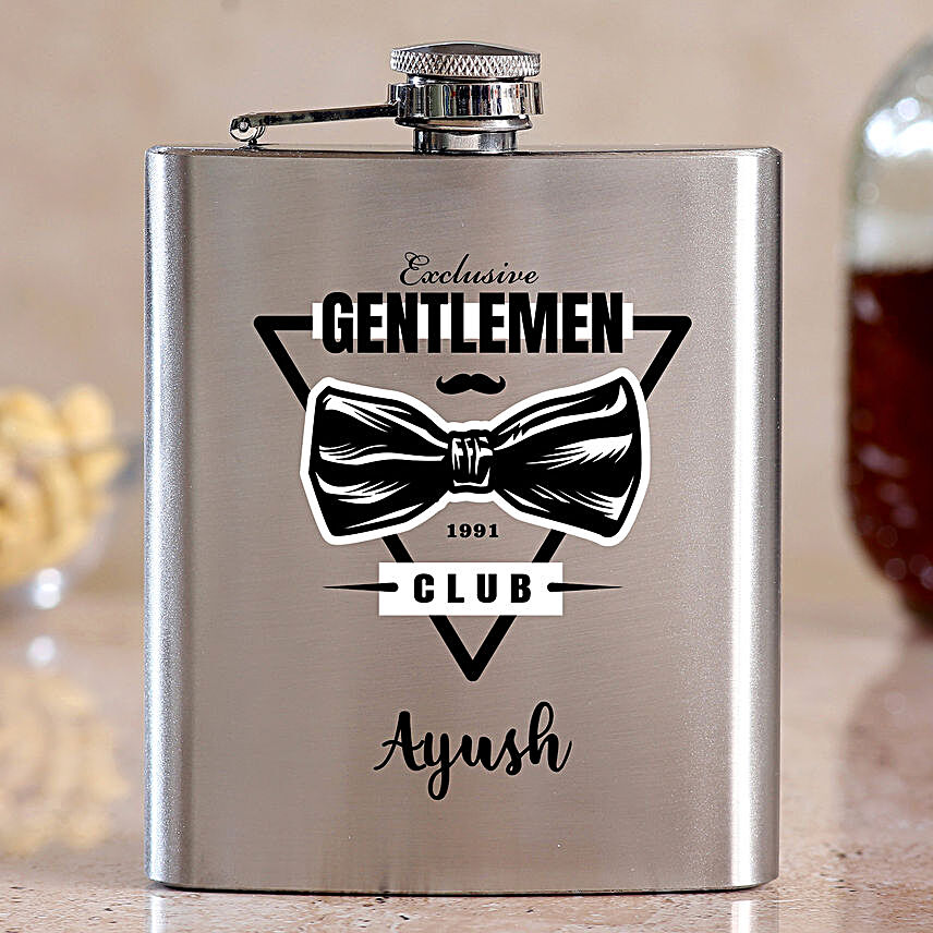 Gentlemen Club Personalised Silver Hip Flask