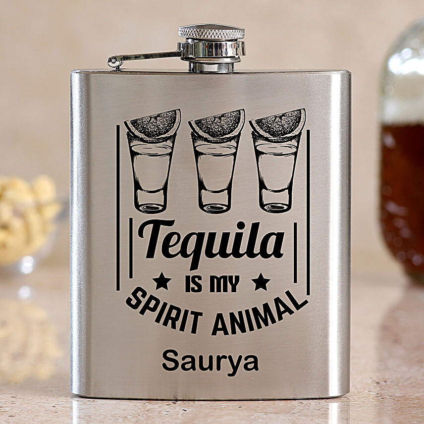 Tequila Is My Spirit Animal Personalised Hip Flask