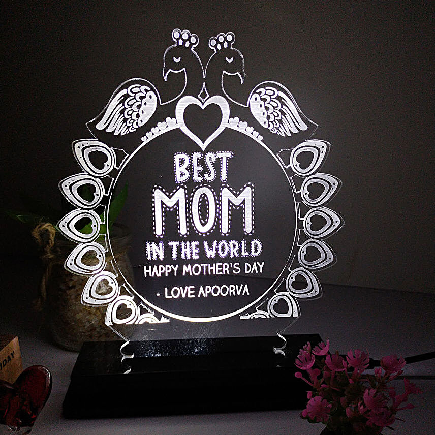Personalised Best Mom Engraved Blue LED Lamp