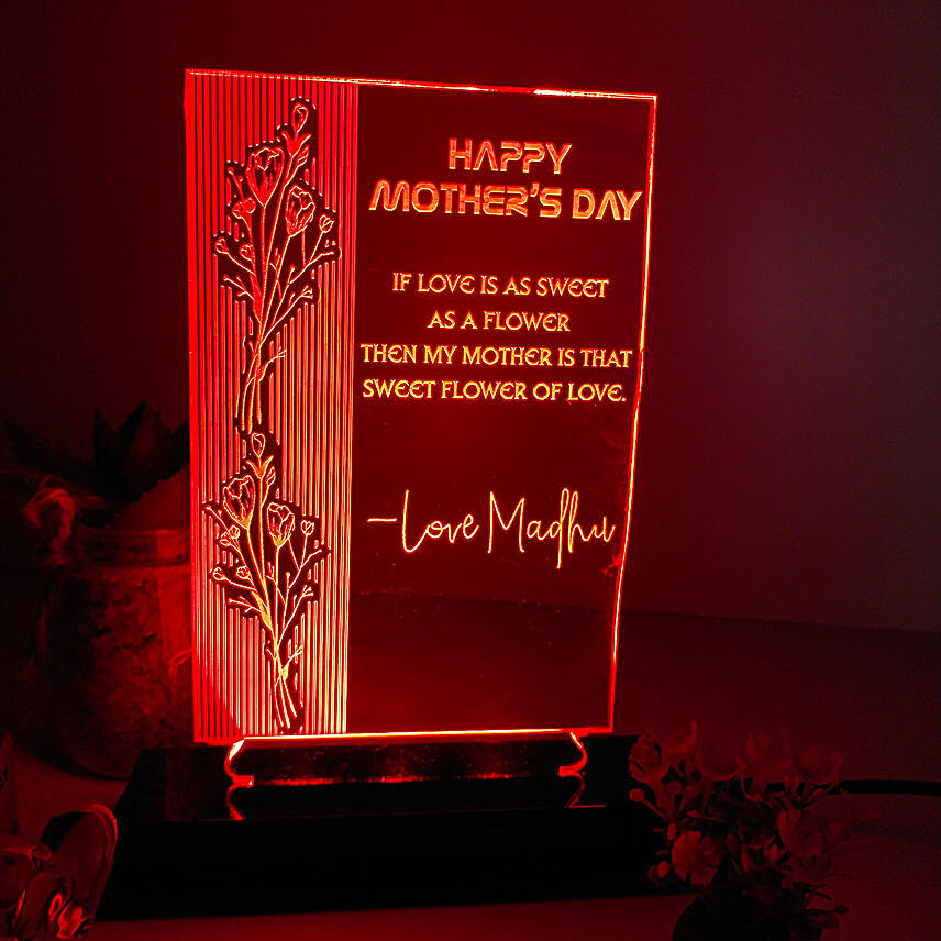 Personalised Mothers Day Floral Bliss Red LED Lamp