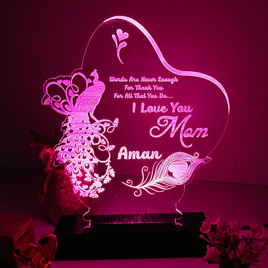 Personalised Mother's Day Peacock Blue LED Lamp