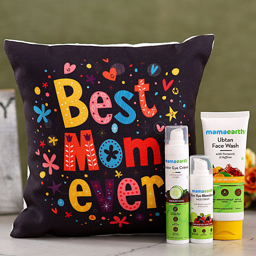 Best Mom Ever Cushion & MamaEarth Skin Care Hamper