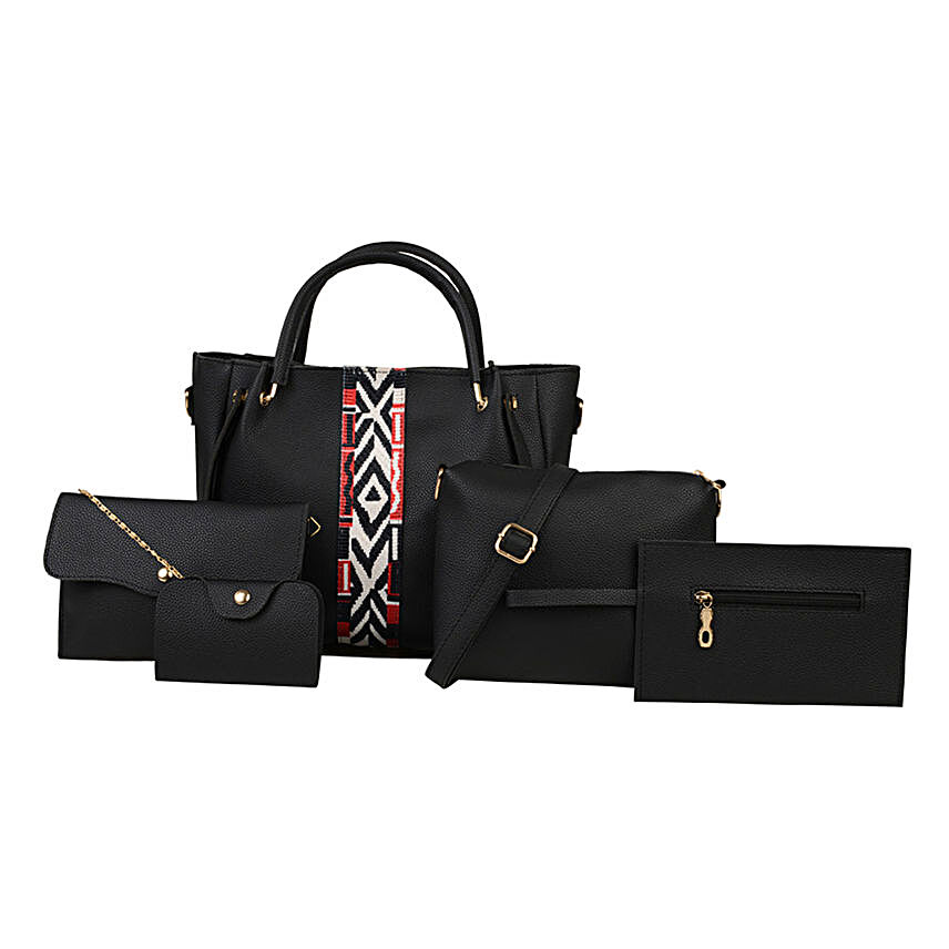 Vivinkaa Leather Embroidered Black Bags Set Of 5