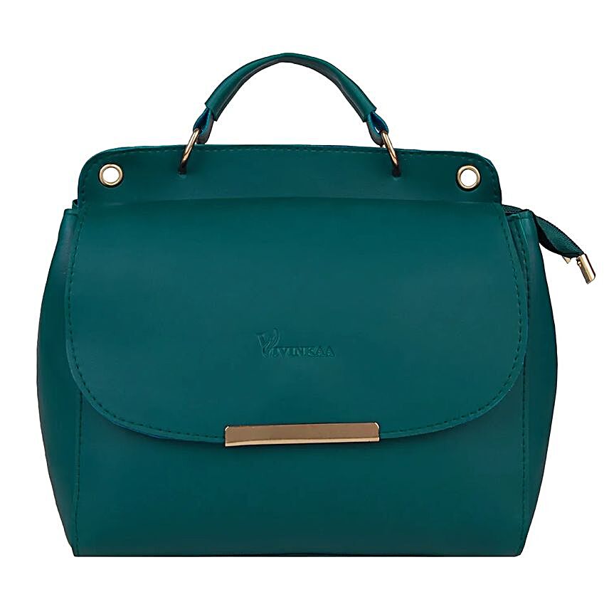 Vivinkaa Leatherette Flap Compartment Aqua Sling Bag:Handbags