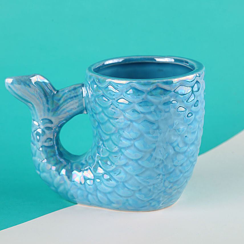 3D Mermaid Themed Ceramic Aqua Blue Mug