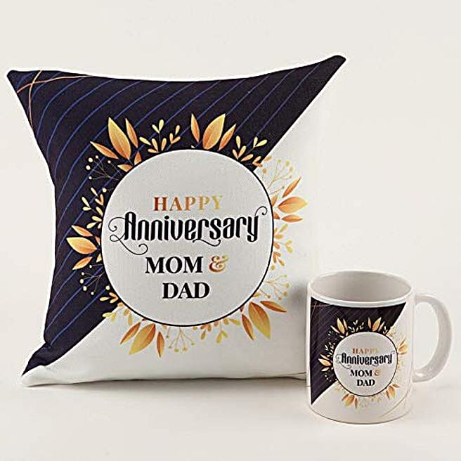 Buy/Send happy anniversary printed cushion and coffee mug for your