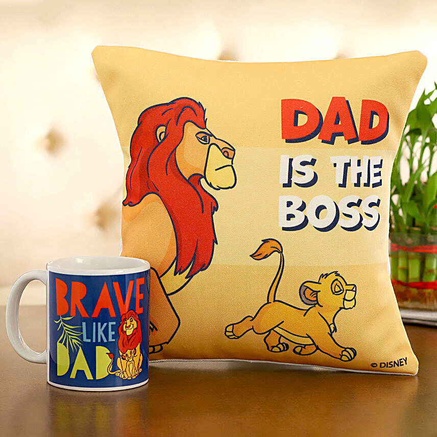 Disney Dad Is The Boss Cushion Mug Hand Delivery:Fathers Day Gifts Combo