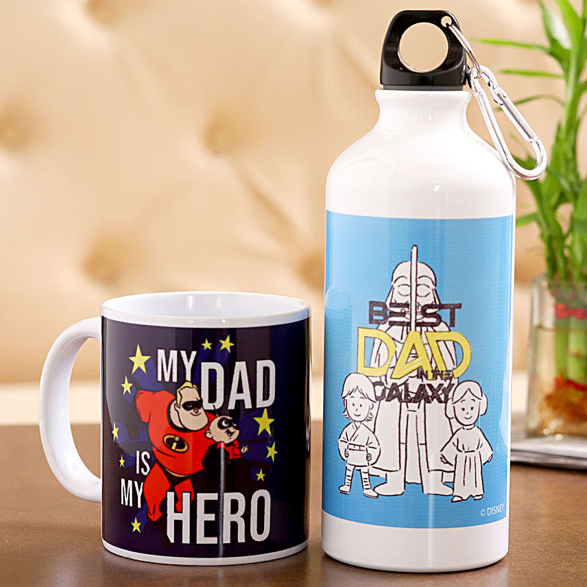 Disney My Superhero Dad Bottle Mug Hand Delivery:Fathers Day Gifts Combo