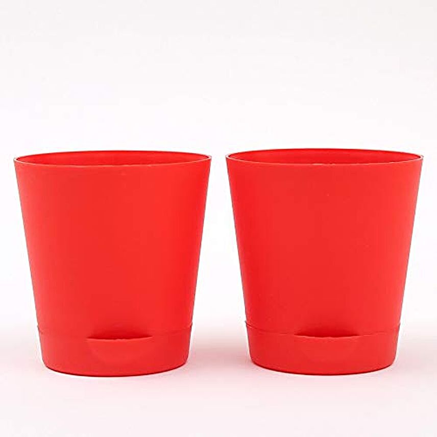 set of 2 red self watering plastic pot
