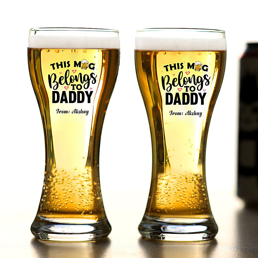 Personalised Mug Belongs To Daddy Beer Glass Set Of 2