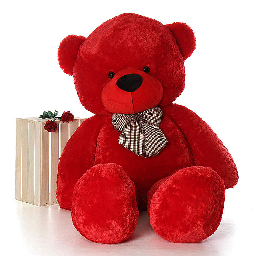 Adorable Red Teddy Bear With Neck Bow