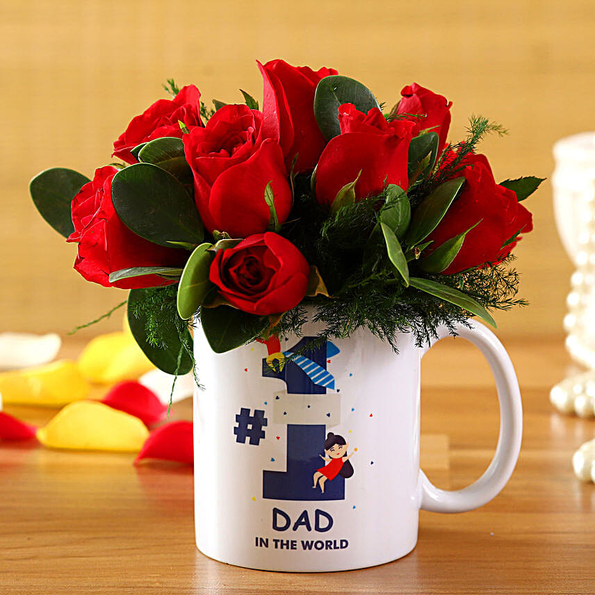 Red Roses In No 1 Dad In The World Mug