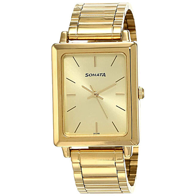 Buy/Send Sonata Analog Golden Rectangular Dial Mens Watch Online- FNP