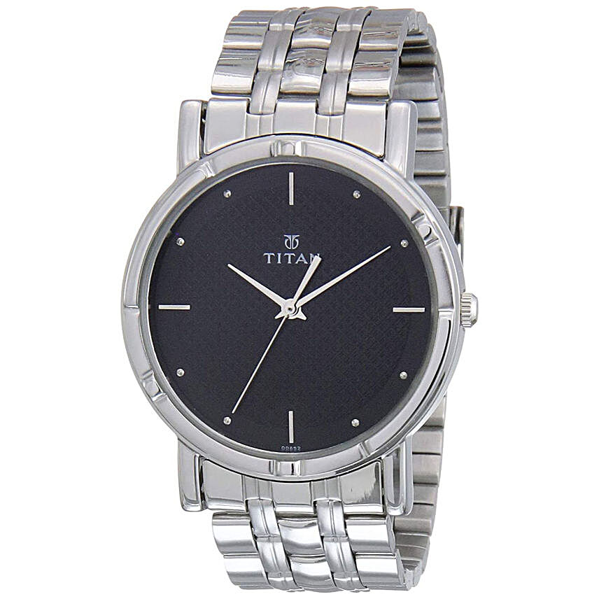 Titan Analog Black Dial And Steel Strap Mens Watch