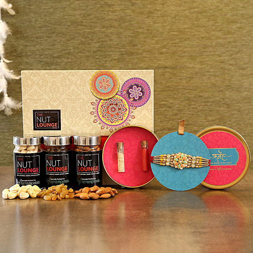 Buy/Send Kundan Rakhi and Dry Fruit Jars Online FNP