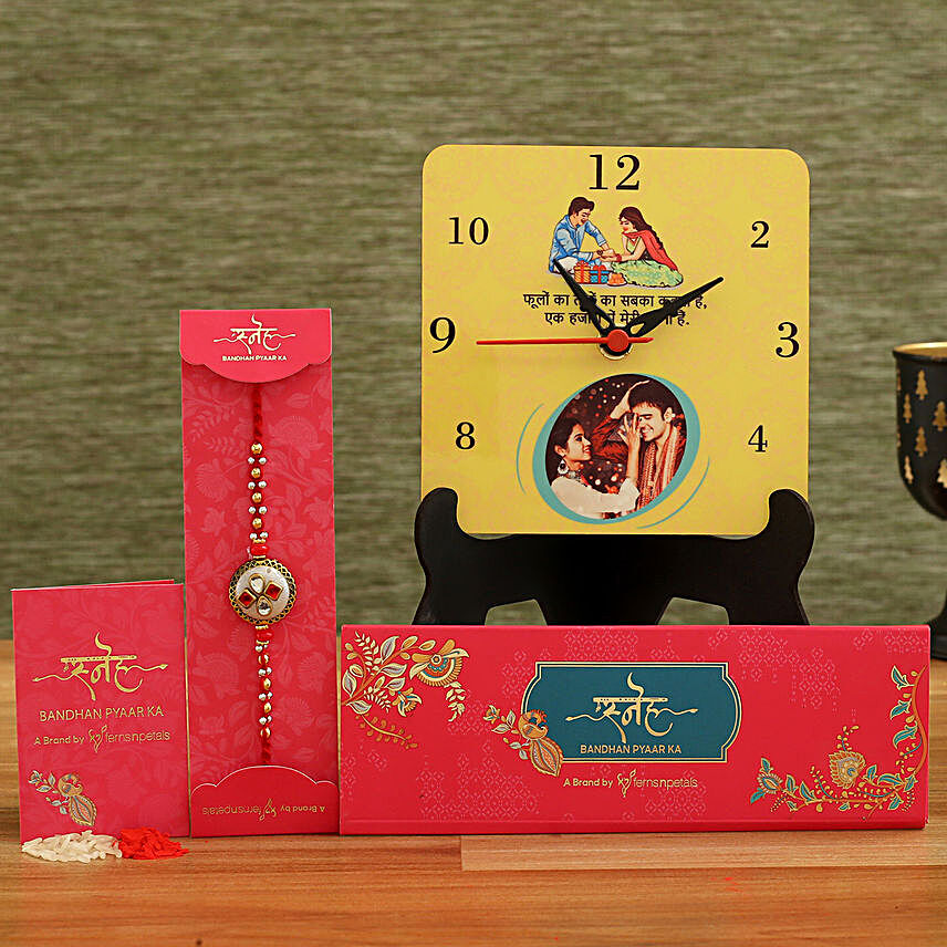 Kundan Rakhi and Personalised Table Clock