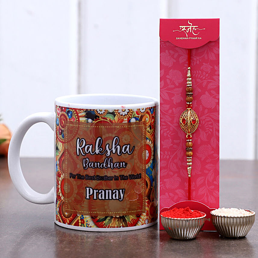 Kundan Ethnic Rakhi & Personalised Name Mug