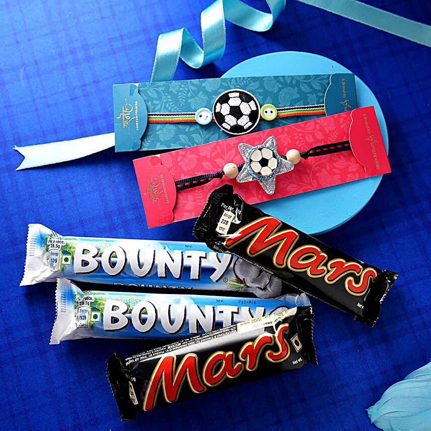 Soccer Mania Rakhi Set With Mars & Bounty Bars