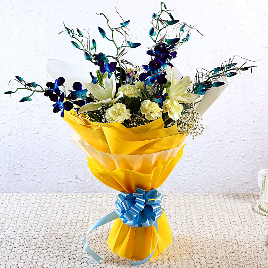 Beautiful Blue Orchids & Mixed Flowers Bunch
