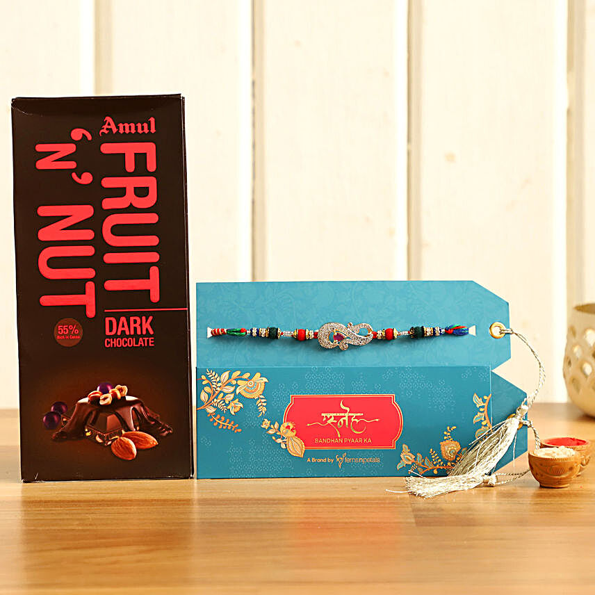 Designer Elegant Rakhi and Amul Chocolate