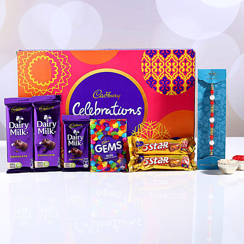 Elegant Rakhi & Cadbury Celebrations- Hand Delivery:Rakhi Gifts for Brother