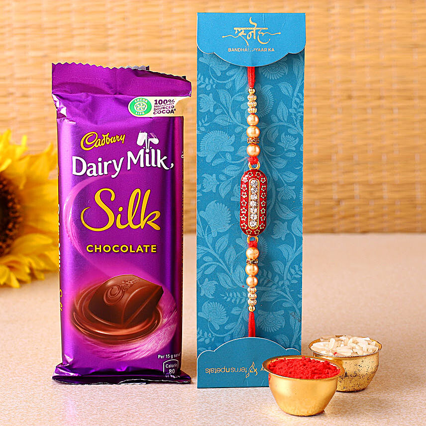 Traditional Rakhi & Dairy Milk Silk Combo- Hand Delivery