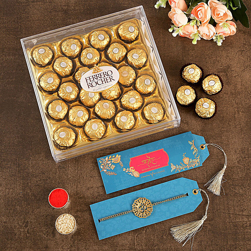 Om Special Rakhi With Ferrero Rochers Box