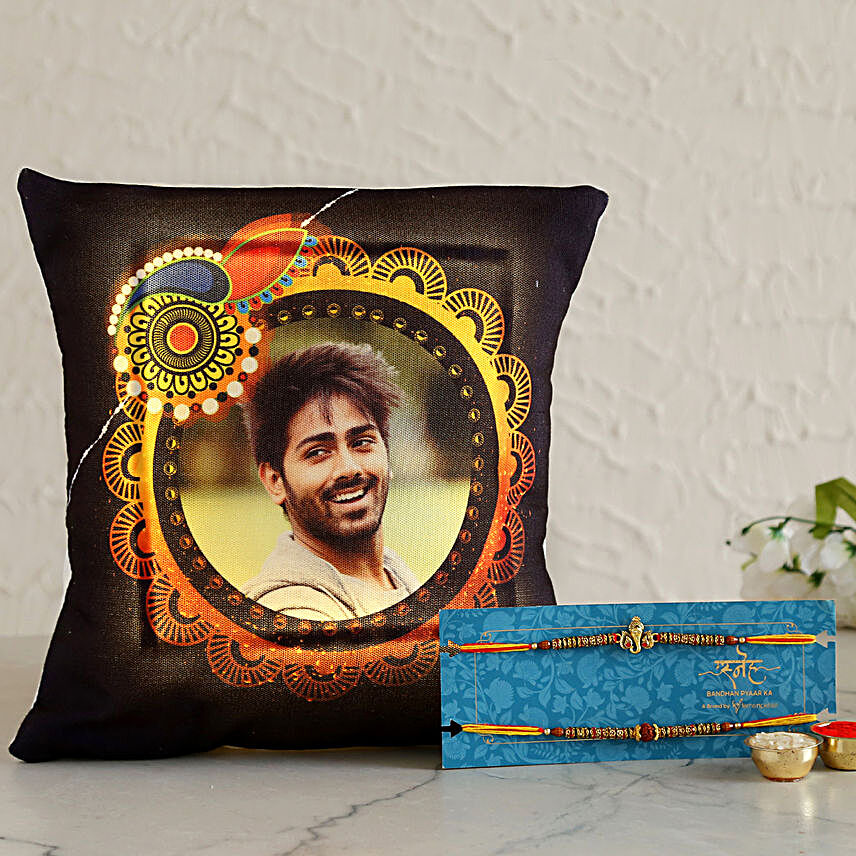 Set of 2 Rakhi and Personalised LED Cushion