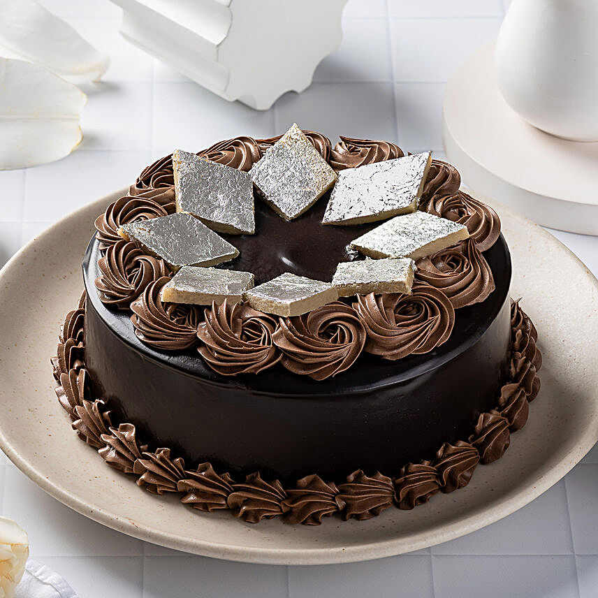 barfi topping chocolate cake:Send Happy Diwali Cakes