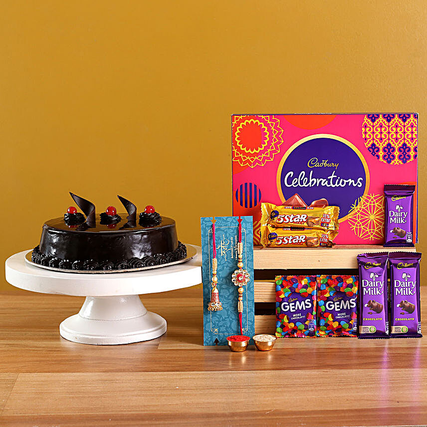 Lumba Rakhi Set N Truffle Cake With Chocolates:Rakhi Gift Hampers