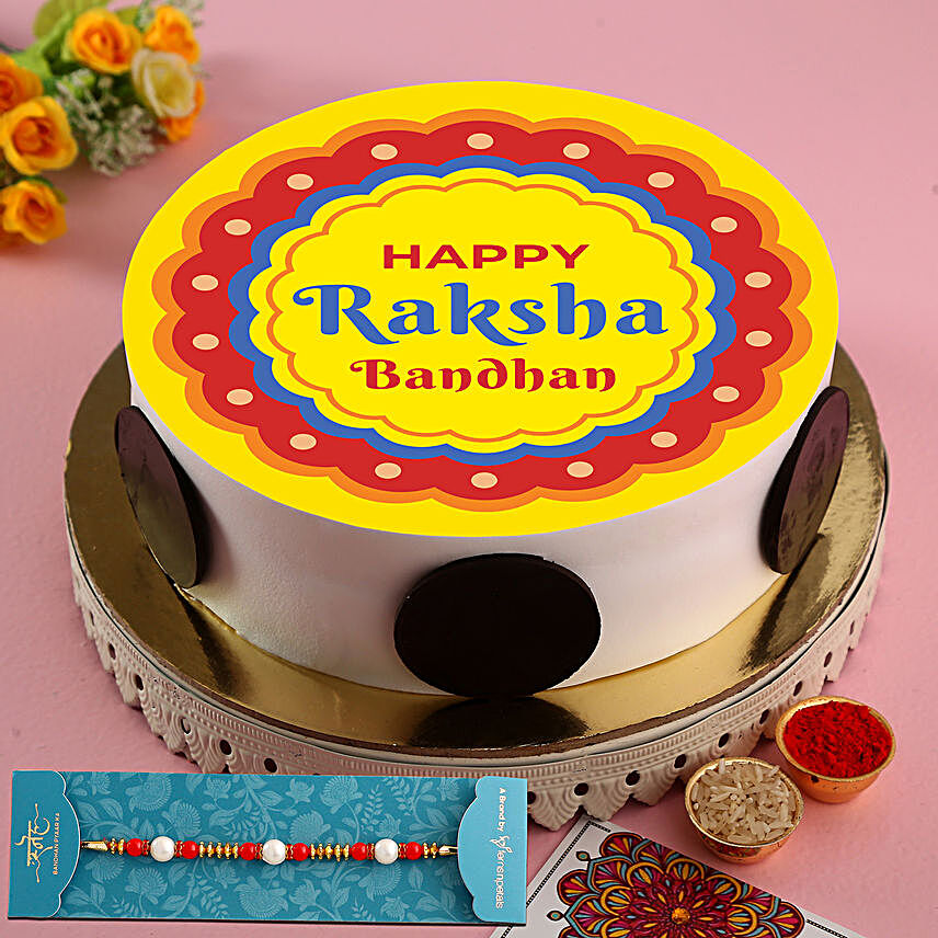 Happy Rakshabandhan Pineapple Photo Cake:Single Rakhi