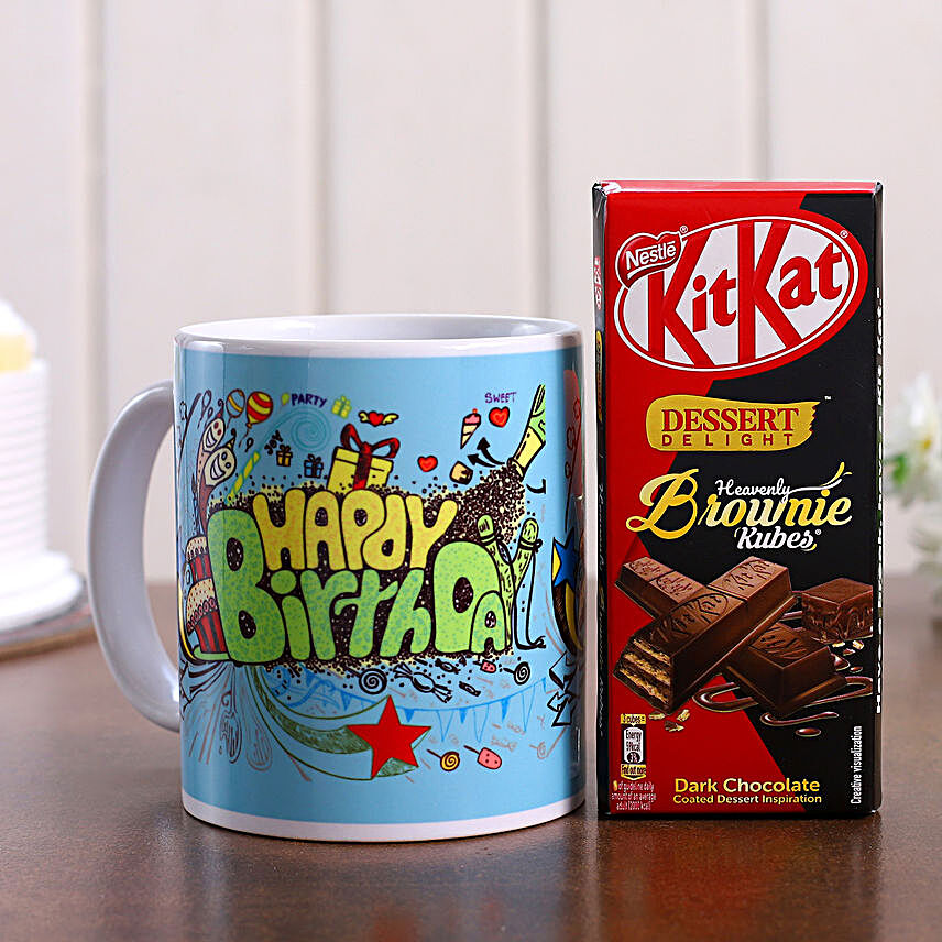 Happy Birthday Mug & Kitkat Chocolate:Tempting Chocolates