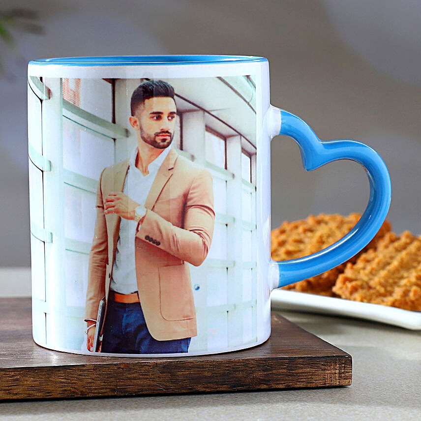 Personalised Blue Heart Handle Mug:Coffee Mugs