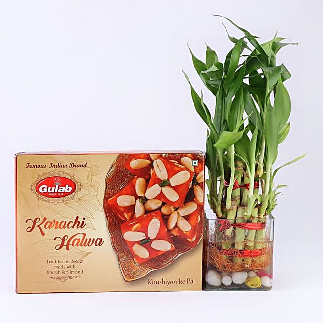 Buy/Send gulab karachi halwa with 2 layer glass vase Online FNP
