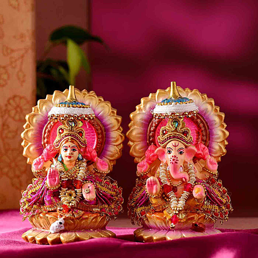Traditional Lakshmi Ganesha Idol Set:Laxmi Ganesh Idol