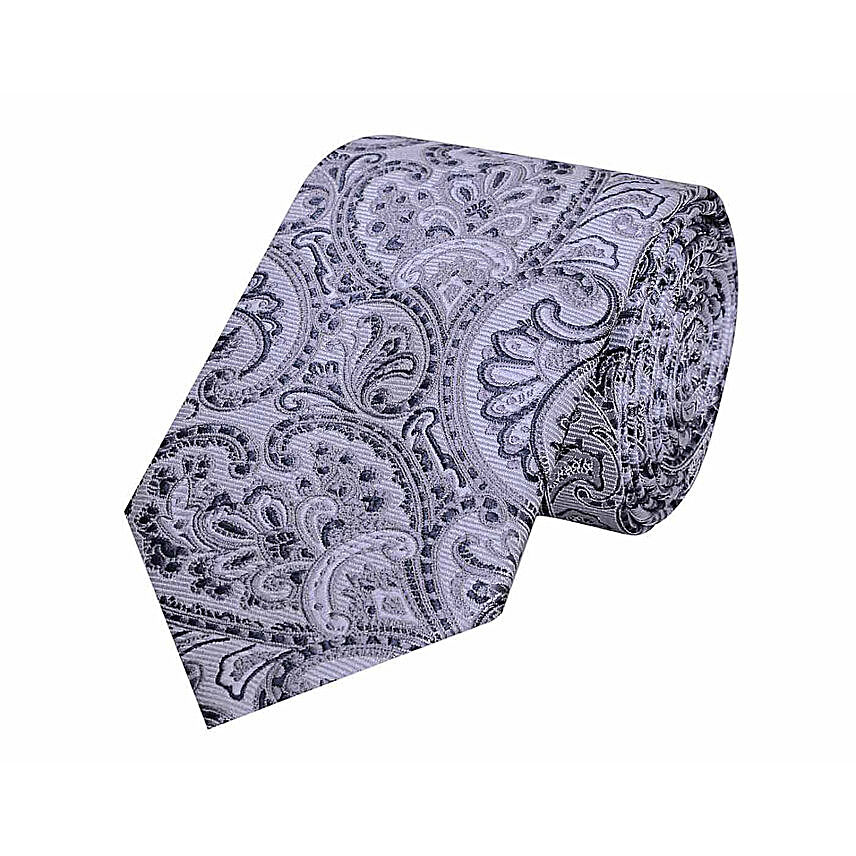 Grey Paisley Design Micro Fiber Tie