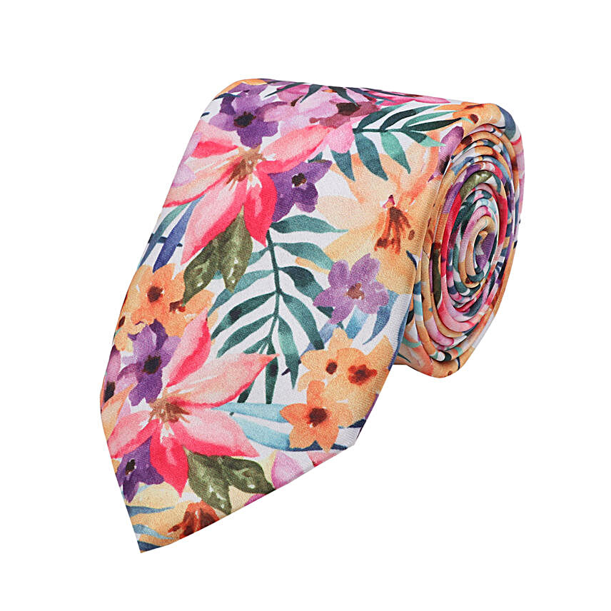 Tropical Print Tie With Pocket Square