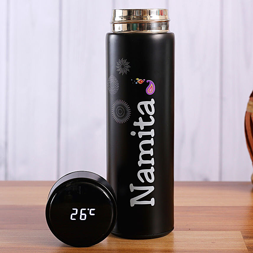 Personalised LED Temperature Bottle Black:Water Bottles Gifts