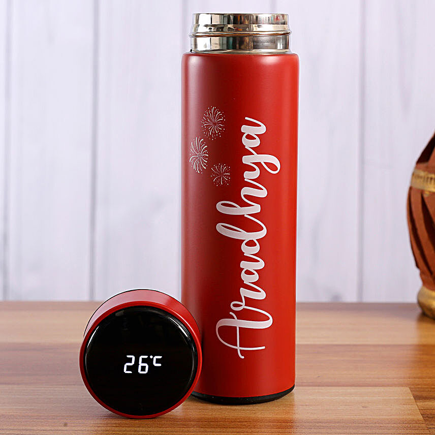 Diwali Vibes Personalised LED Temperature Bottle Red