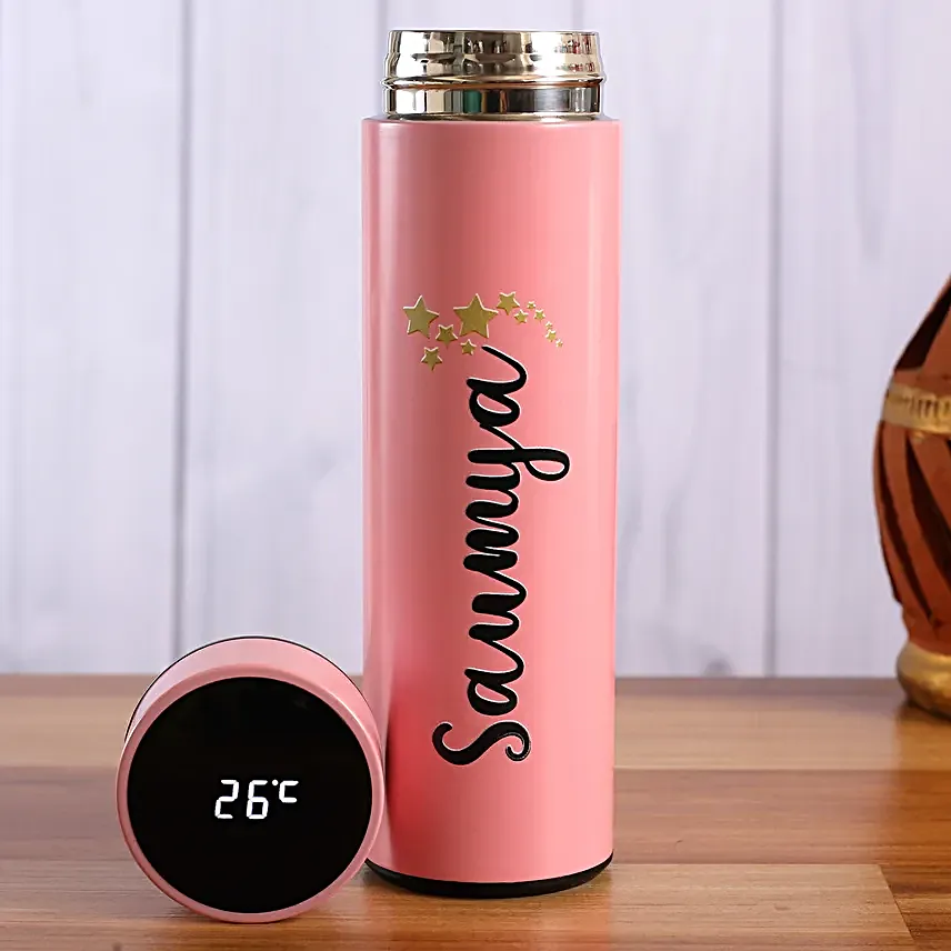 Personalised LED Temperature Bottle Pink:Designer Personalised Water Bottles